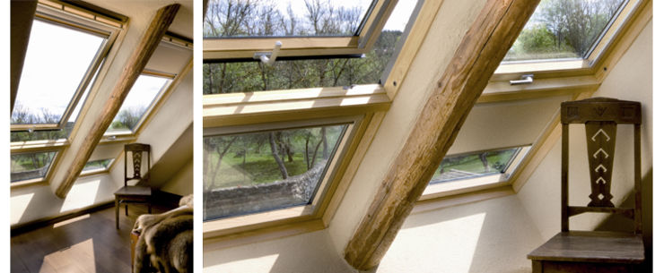 Finestra fixa per a coberta inclinada que es posa sota una finestra giratòria o proyectant de Velux