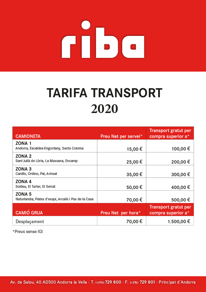 tarifa precios de transporte